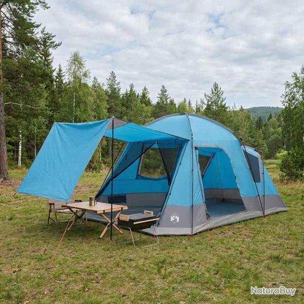 Tente Cabane avec toit Bleu 8 personnes Polyester et Acier