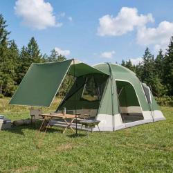 Tente Cabane avec toit Vert 8 personnes Polyester et Acier