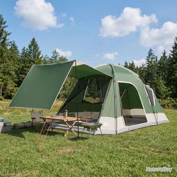 Tente Cabane avec toit Vert 8 personnes Polyester et Acier
