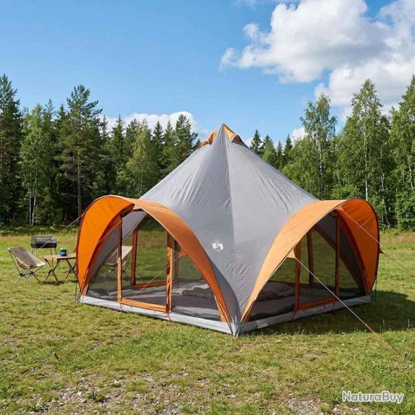 Tente Tipi Gris et orange 6 personnes Polyester et Acier