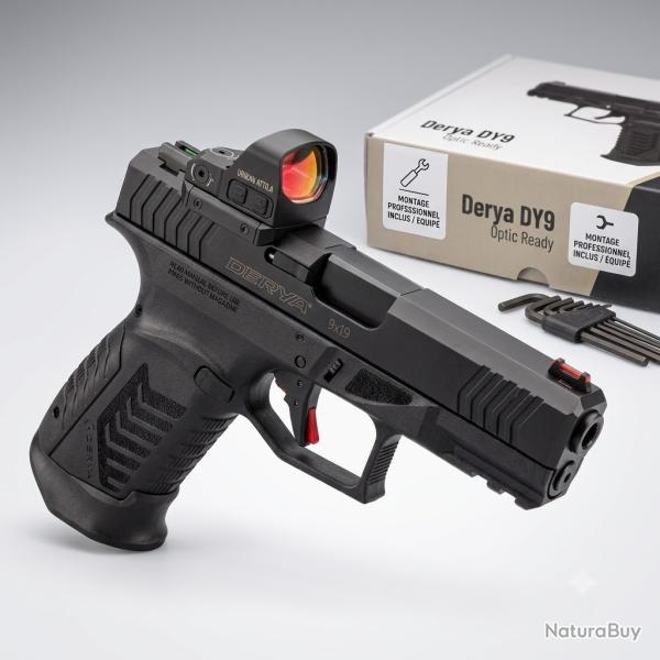 Pack pistolet DERYA DY9 cal.9x19 noir avec point rouge urikan mont�