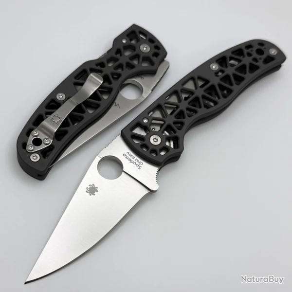 Couteau Spyderco Edgerati Lame Acier CPM-S30V Manche Aluminium Ajour� Gris Made in USA SC266ALP