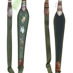 Bretelle Riserva r&eacute;glable en loden 3 broderies cerf chamois chevreuil