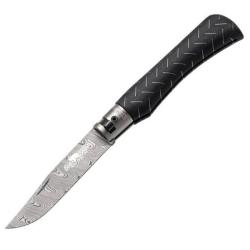 Couteau Old Bear noir en aluminium lame Damas taille M