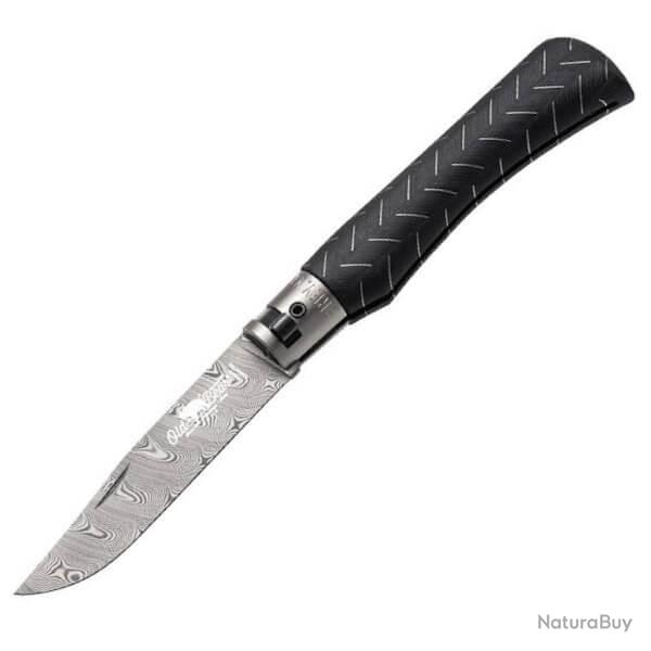 Couteau Old Bear noir en aluminium lame Damas taille M