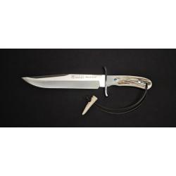 Joker Bowie CC139 - Couteau Bowie N695 Pleine Soie - Manche Bois de Cerf - &Eacute;tui Cuir