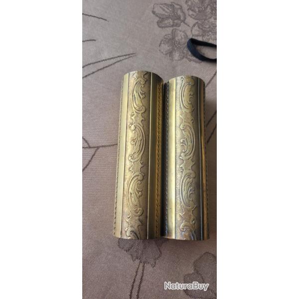 DUO VASES SANS FOND EN CUIVRE GRAV� TRAVAIL DES TRANCH�ES