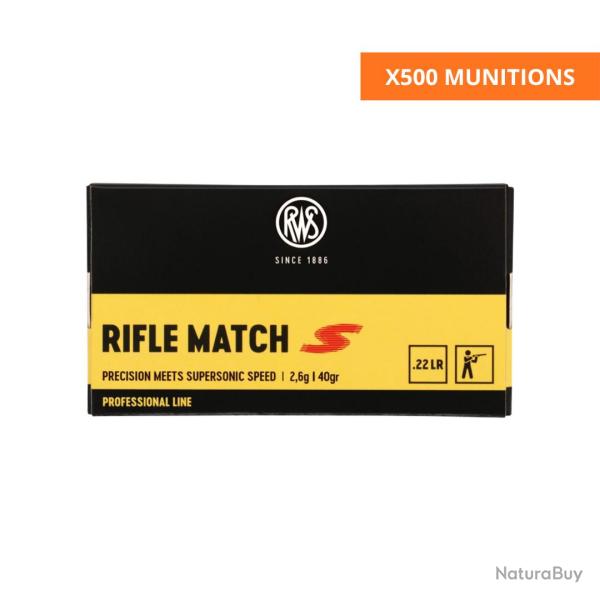 BOITE DE .22LR RIFLE MATCH S 2.6G 40GR X500 - RWS