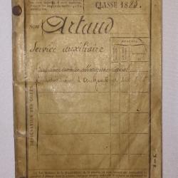 Livret militaire soldat Service Auxiliaire Classe 1885 107&egrave;me Infanterie Angoul&ecirc;me
