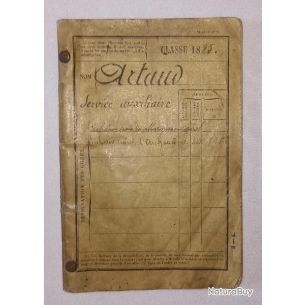 Livret militaire soldat Service Auxiliaire Classe 1885 107�me Infanterie Angoul�me