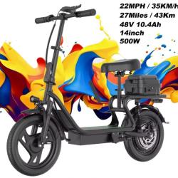 Trottinette &eacute;lectrique adulte EU 500W, batterie 48V 22.5Ah, pneus de 14 pouces, pliable, 22 MPH