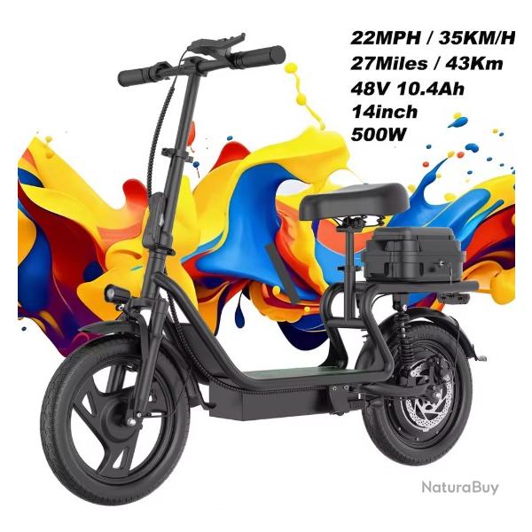 Trottinette �lectrique adulte EU 500W, batterie 48V 22.5Ah, pneus de 14 pouces, pliable, 22 MPH