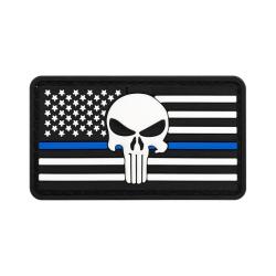 Patch Drapeau Skull Blue Line Blanc