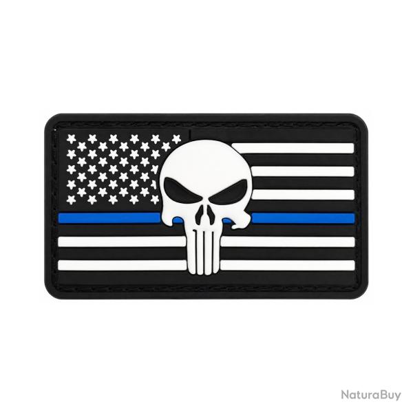 Patch Drapeau Skull Blue Line Blanc