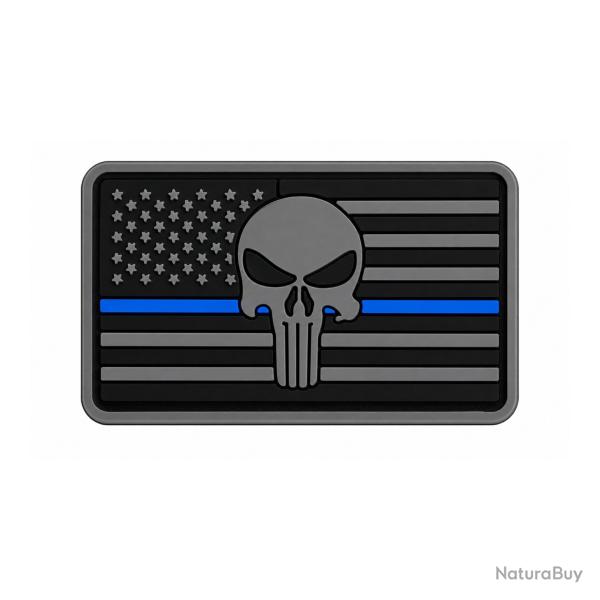 Patch Drapeau Skull Blue Line Gris