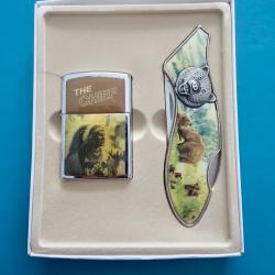 COFFRET COUTEAU + BRIQUET THEME INDIEN ET OURS