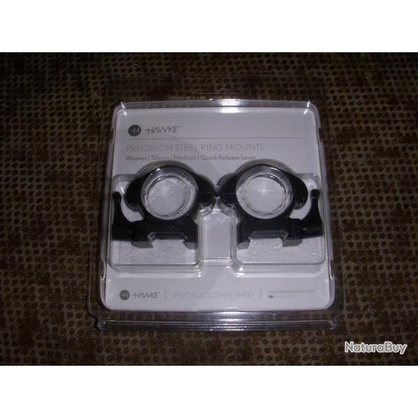 paire de collier amovible a levier HAWKE s�rie PRECISION STEEL RING MOUNT de 30 mm  hauteur : MEDIUM