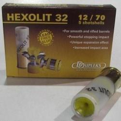 Boite de 5 cartouches DDUPLEKS Hexolit 32 cal 12/70, balle de 32grs