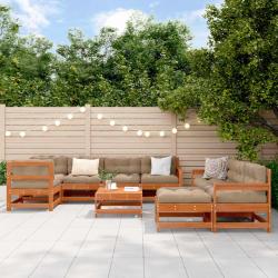 Ensemble de salon de 10 pcs Brun cire Bois de pin massif