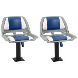 Ensemble de si&egrave;ges de bateau pliables 4 pcs bleu et blanc