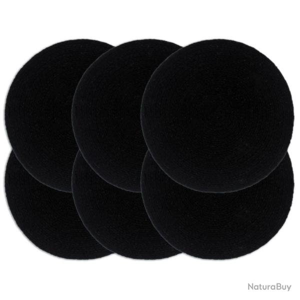 Napperons 6 pcs Noir Plain 38 cm Rond Coton
