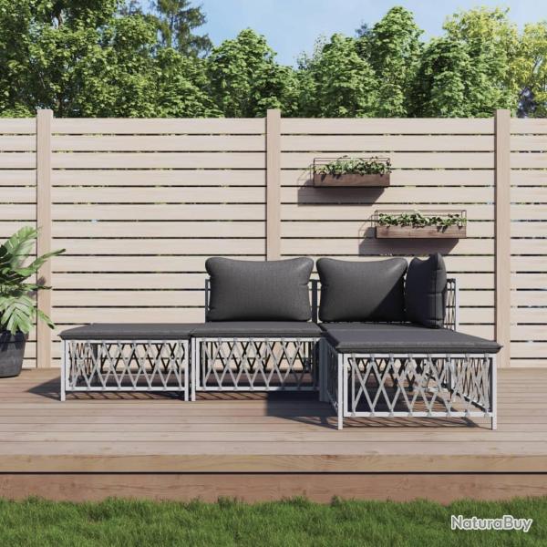 Salon de 4 pcs avec coussins blanc acier