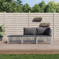Salon de avec coussins 3 pcs blanc acier