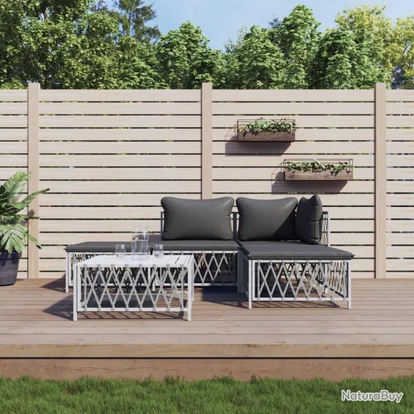 Salon de avec coussins 5 pcs blanc acier