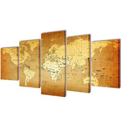 Set de toiles murales imprim&eacute;es "Carte du monde" 200 x 100 cm