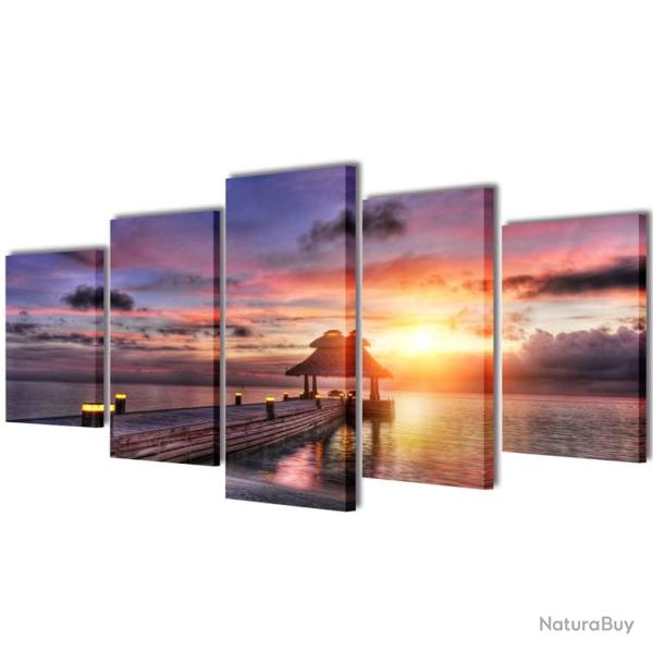 Set de toiles murales imprim�es Plage avec pavillon 200 x 100 cm