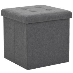 Tabouret de rangement pliable Gris fonc&eacute; Faux lin