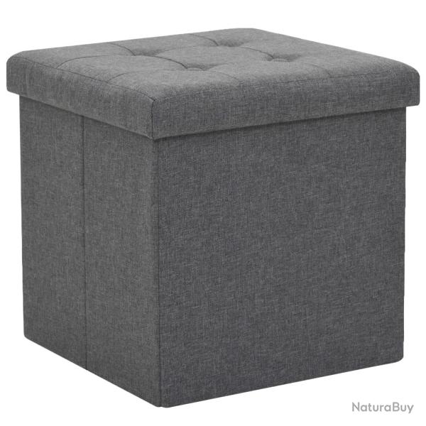 Tabouret de rangement pliable Gris fonc� Faux lin