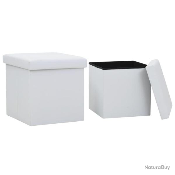 Tabourets de rangement pliables lot de 2 blanc similicuir
