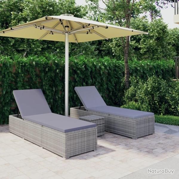 Chaises longues de jardin table � th� 3 pcs R�sine tress�e Gris