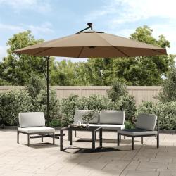 Parasol de jardin en porte-&agrave;-faux et lumi&egrave;res LED m&acirc;t en m&eacute;tal
