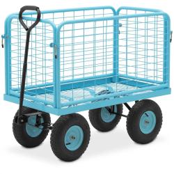 Chariot de jardin 400 kg barri&egrave;res lat&eacute;rales amovibles caoutchouc plastique acier peint par poudrag