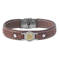 BRACELET DOUILLE ET CUIR COUTURE Bang Bang Marron, 22 cm