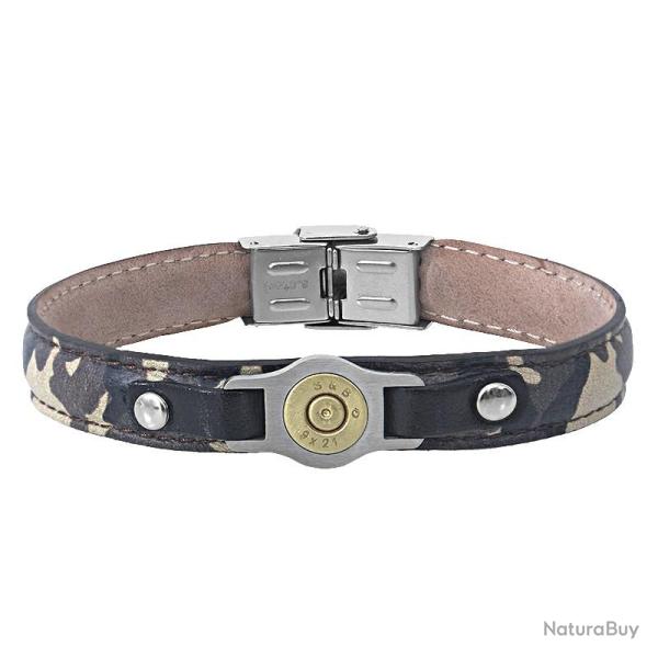 BRACELET DOUILLE ET CUIR IMPRESSION CAMO Bang Bang Camo, 20 cm