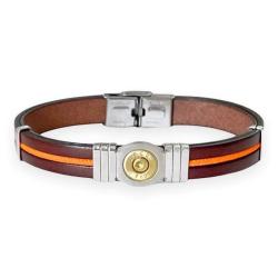 BRACELET ACIER CUIR ET CORDON Marron Orange, 20 cm