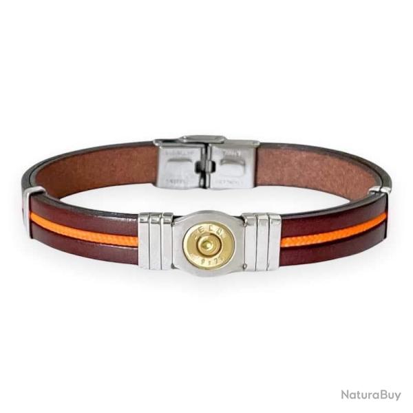 BRACELET ACIER CUIR ET CORDON Marron Orange, 20 cm