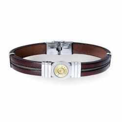 BRACELET ACIER CUIR ET CORDON Marron Kaki, 20 cm