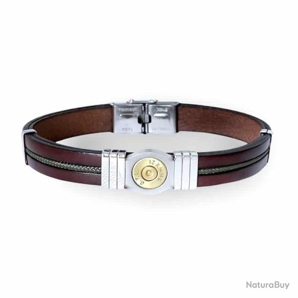 BRACELET ACIER CUIR ET CORDON Marron Kaki, 20 cm