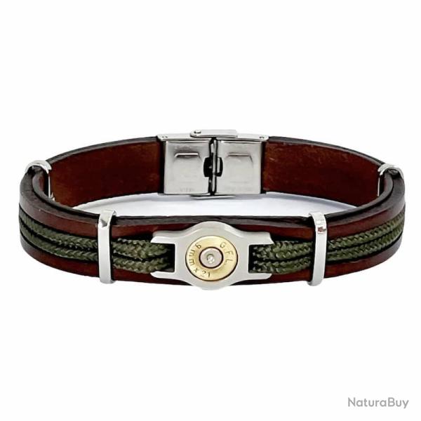 BRACELET CUIR ET CORDON bang bang Marron Kaki, 22 cm