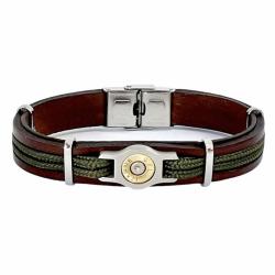 BRACELET CUIR ET CORDON bang bang Marron Kaki, 20 cm