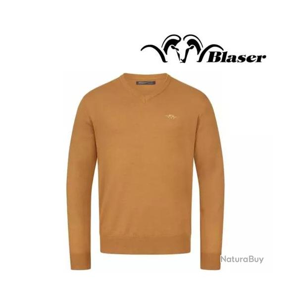 Pull merino col v Blaser Orange