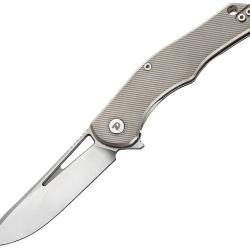 Couteau Dreamtech Lame Acier D2 Drop Point Manche Titane Gris Frame Lock DTK3398TG