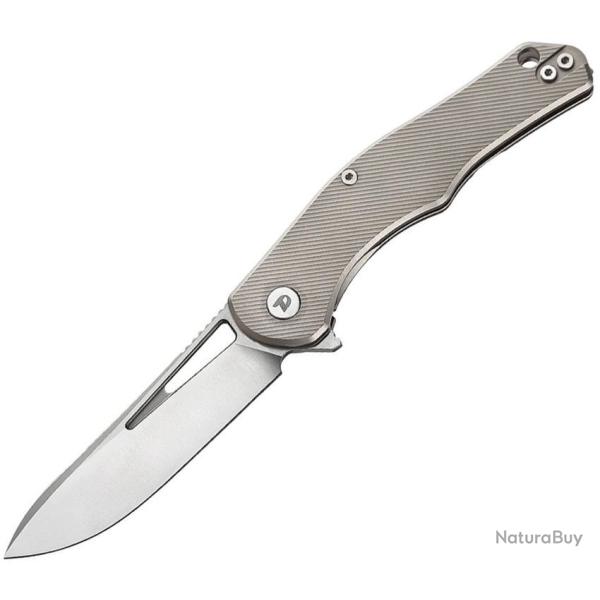 Couteau Dreamtech Lame Acier D2 Drop Point Manche Titane Gris Frame Lock DTK3398TG