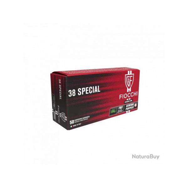 Cartouches Fiocchi FMJ calibre 38 SP - 158 grains 1 carton de 1000 munitions