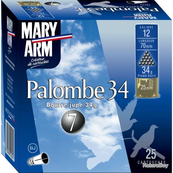 CARTOUCHE DE CHASSE MARY ARM PALOMBE  BJ 34 - CALIBRE 12 7