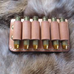 Cartouchi&egrave;re en Cuir Naturel pour 6 Balles en Calibre 444 Marlin port &agrave; la Ceinture (fait main)
